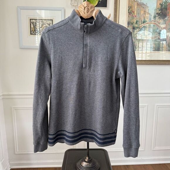 Boss Hugo Boss 1/4 Zip Cotton Sweater Grey Navy M - Picture 1 of 10